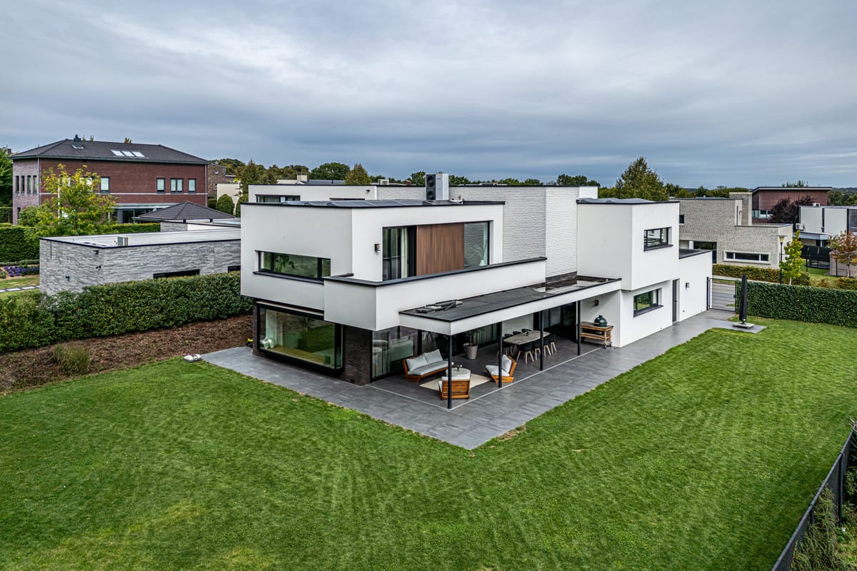The villa and rear garden from above